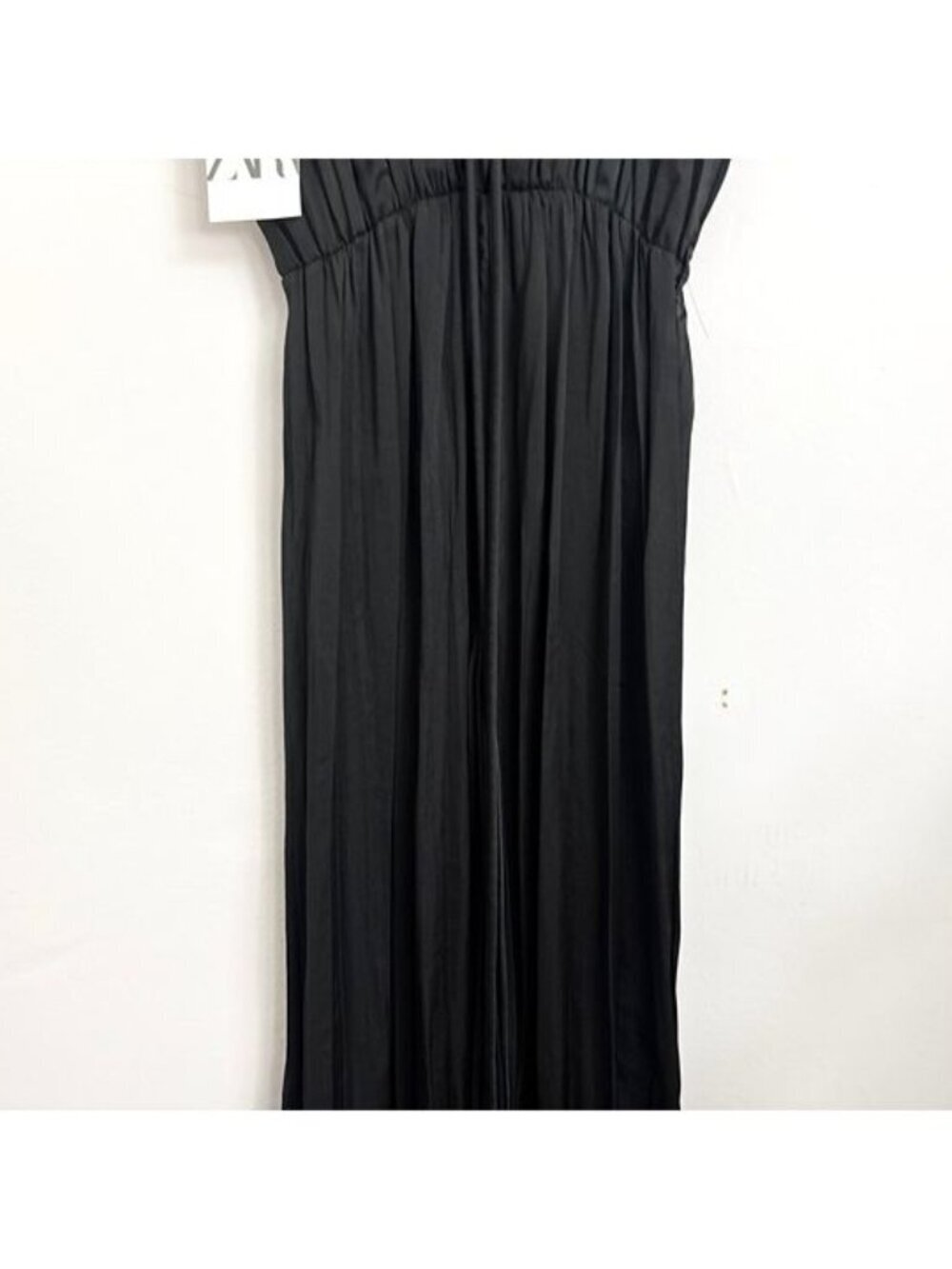 NWT Zara Black Satin Effect Floor Length Black Sleeveless Jumpsuit - Sz XS - Picture 9 of 12